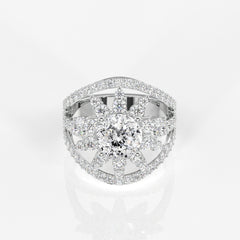 Portuguese Cut Moissanite Diamond Cocktail Sterling Silver Ring