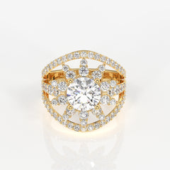 Round Cut Lab Grown Diamond Cocktail 14K Gold Ring