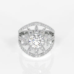 Round Cut Lab Grown Diamond Cocktail 14K Gold Ring