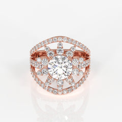 Round Cut Lab Grown Diamond Cocktail 14K Gold Ring