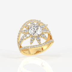 Round Cut Lab Grown Diamond Cocktail 14K Gold Ring