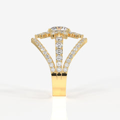 Round Cut Lab Grown Diamond Cocktail 14K Gold Ring