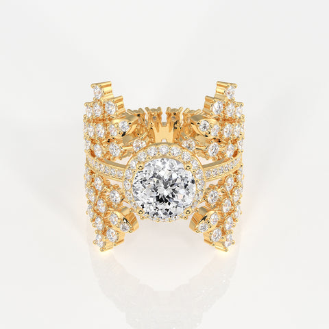 Portuguese Cut Lab Grown Diamond Cocktail 14K Gold Ring