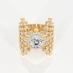 Portuguese Cut Moissanite Diamond Cocktail Sterling Silver Ring