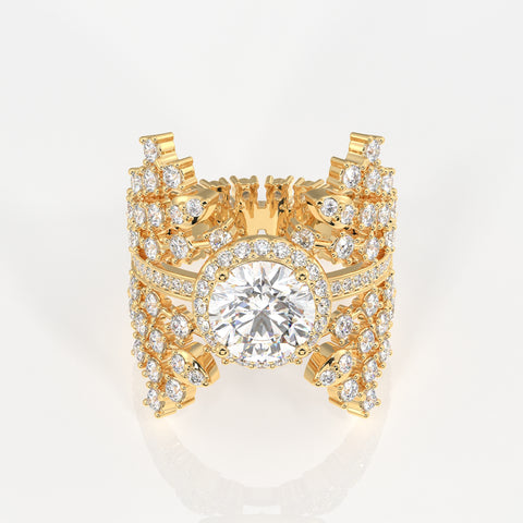 Round Cut Lab Grown Diamond Cocktail 14K Gold Ring