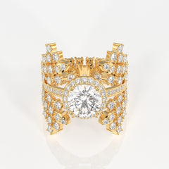 Round Cut Lab Grown Diamond Cocktail 14K Gold Ring