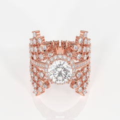 Round Cut Lab Grown Diamond Cocktail 14K Gold Ring