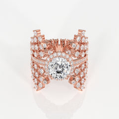 Portuguese Cut Moissanite Diamond Cocktail Sterling Silver Ring