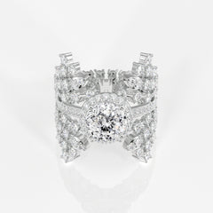 Portuguese Cut Moissanite Diamond Cocktail Sterling Silver Ring