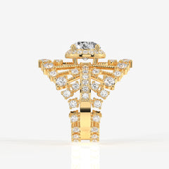 Portuguese Cut Moissanite Diamond Cocktail Sterling Silver Ring