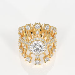 Round Cut Lab Grown Diamond Cocktail 14K Gold Ring