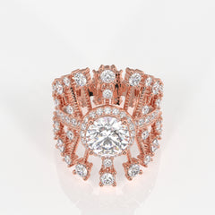 Round Cut Lab Grown Diamond Cocktail 14K Gold Ring