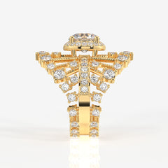 Round Cut Lab Grown Diamond Cocktail 14K Gold Ring