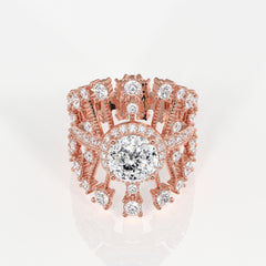 Portuguese Cut Moissanite Diamond Cocktail Sterling Silver Ring