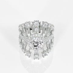 Portuguese Cut Moissanite Diamond Cocktail Sterling Silver Ring