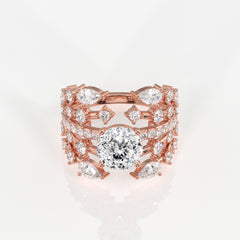 Portuguese and Marquise Cut Moissanite Diamond Cocktail Sterling Silver Ring