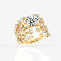 Portuguese and Marquise Cut Moissanite Diamond Cocktail Sterling Silver Ring