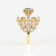 Round and Pear Cut Lab Grown Diamond Cocktail 14K Gold Ring