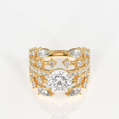 Round and Pear Cut Lab Grown Diamond Cocktail 14K Gold Ring