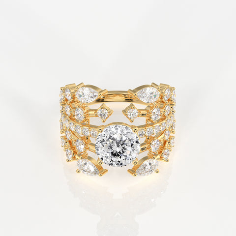 Portuguese and Marquise Cut Lab Grown Diamond Cocktail 14K Gold Ring