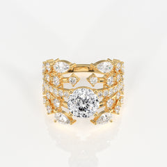 Portuguese and Marquise Cut Moissanite Diamond Cocktail Sterling Silver Ring