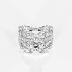 Portuguese and Marquise Cut Moissanite Diamond Cocktail Sterling Silver Ring