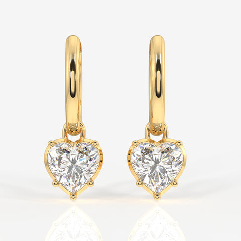 Heart Cut Lab Grown Diamond Dangler 14K Gold Earrings