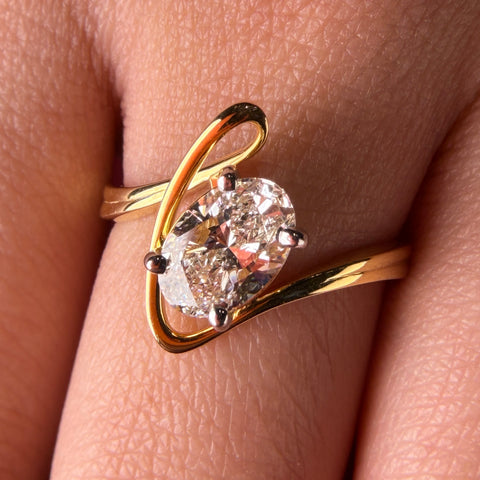Sculpted Bypass Oval Cut Lab Grown Diamond 14K Gold Ring