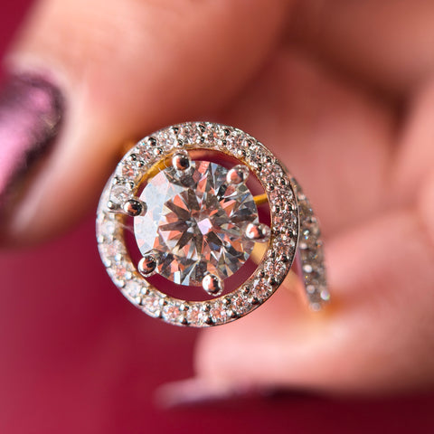 Bezel Swirl Round Cut Lab Grown Diamond 14K Gold Ring