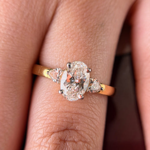 Heart Accent Oval Cut Lab Grown Diamond 14K Gold Ring