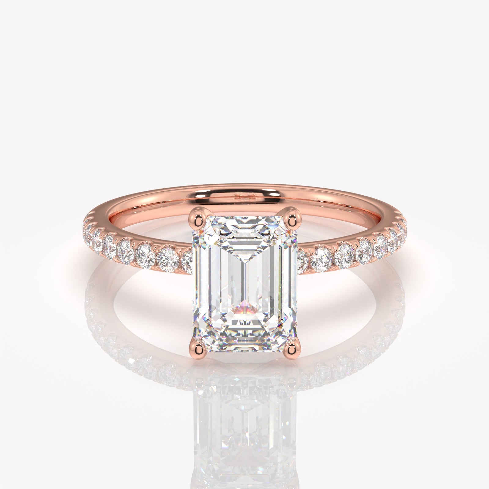 Luxurious Emerald Cut Moissanite Pave 14k Gold Ring