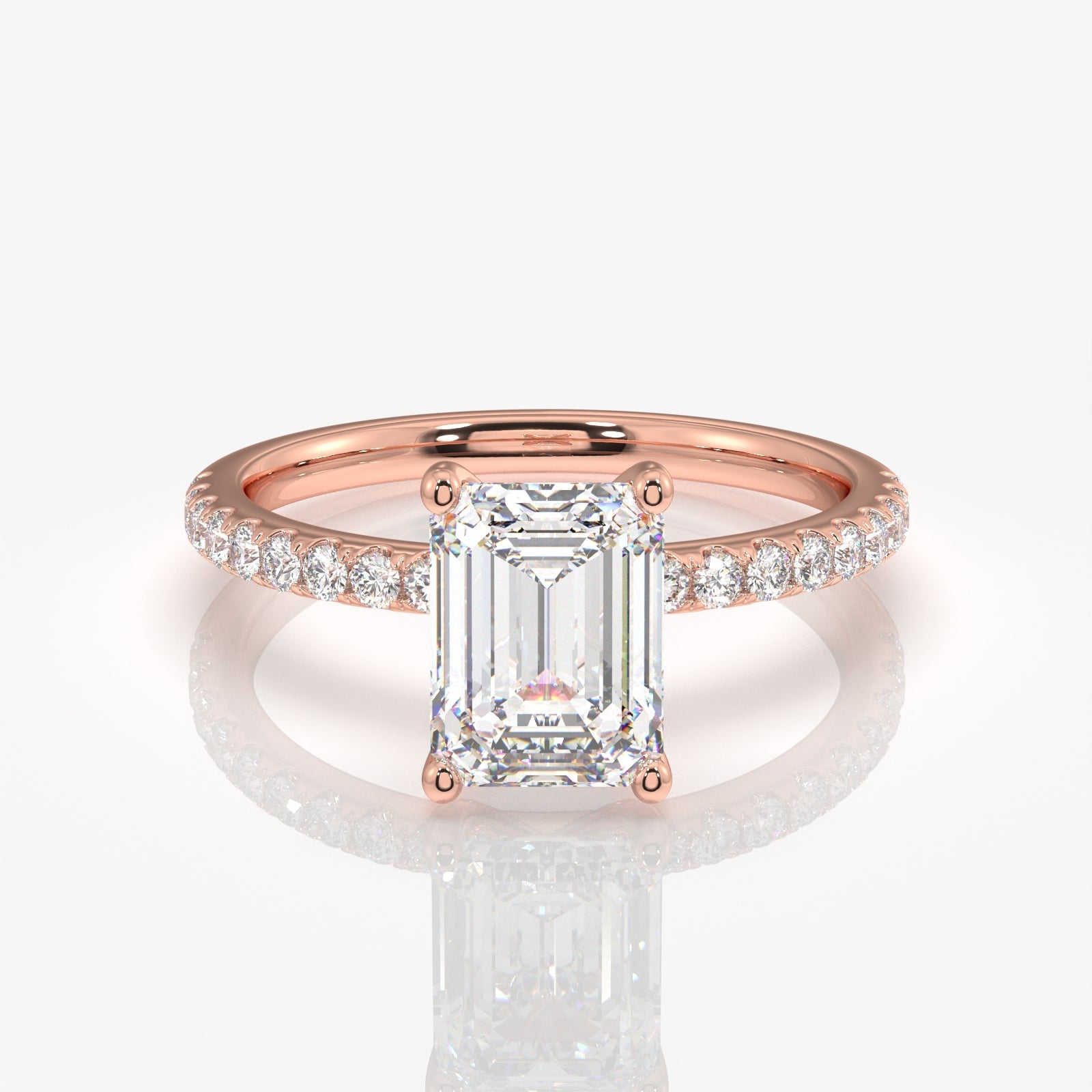 Luxurious Emerald Cut Moissanite Pave 14k Gold Ring