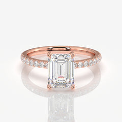Luxurious Emerald Cut Moissanite Pave 14k Gold Ring