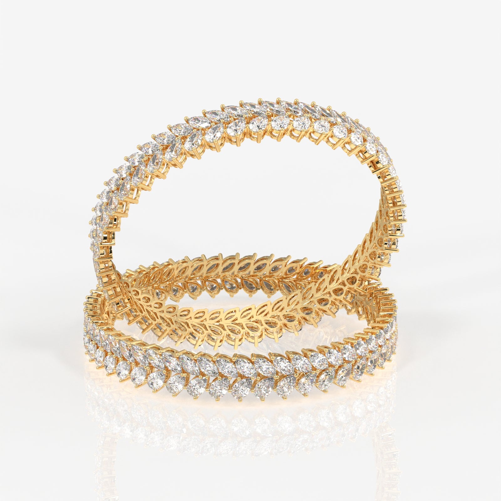 Marquise and Pear Cut Moissanite Diamond Sterling Silver Bangle