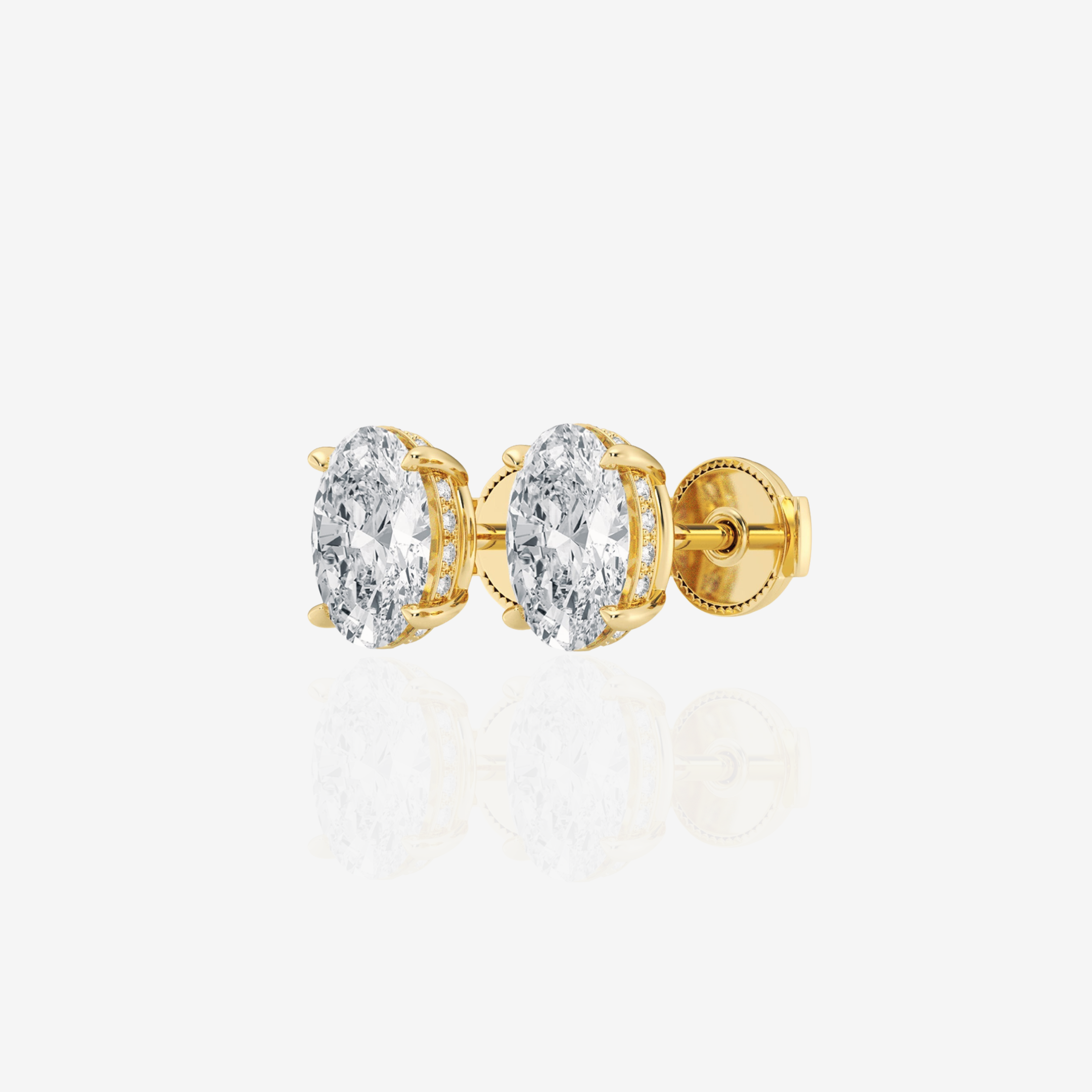 Oval Cut Lab Grown Diamond Hidden Halo Stud 14k Gold Earrings