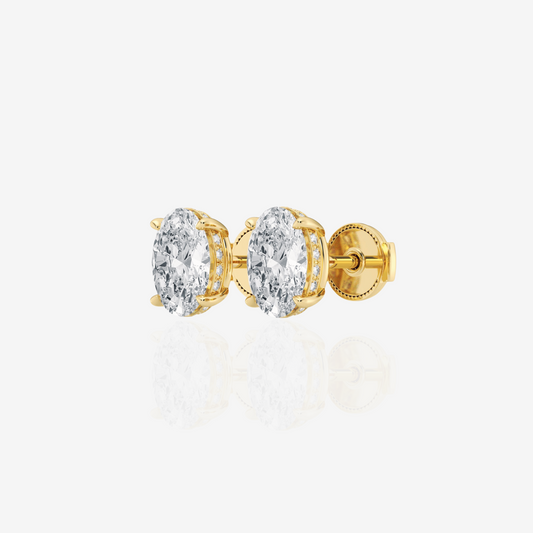 Oval Cut Lab Grown Diamond Hidden Halo Stud 14k Gold Earrings