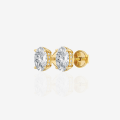 Oval Cut Lab Grown Diamond Hidden Halo Stud 14k Gold Earrings
