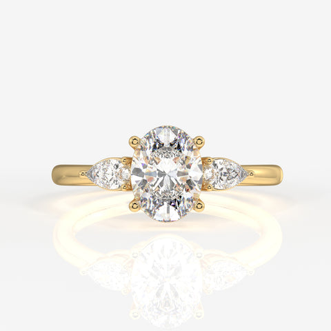 Oval and Pear Cut Moissanite Diamond Three Stone Sterling Silver Ring