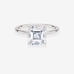 Premium Asscher Cut Moissanite Diamond Petite Solitaire Engagement 14k Gold Ring
