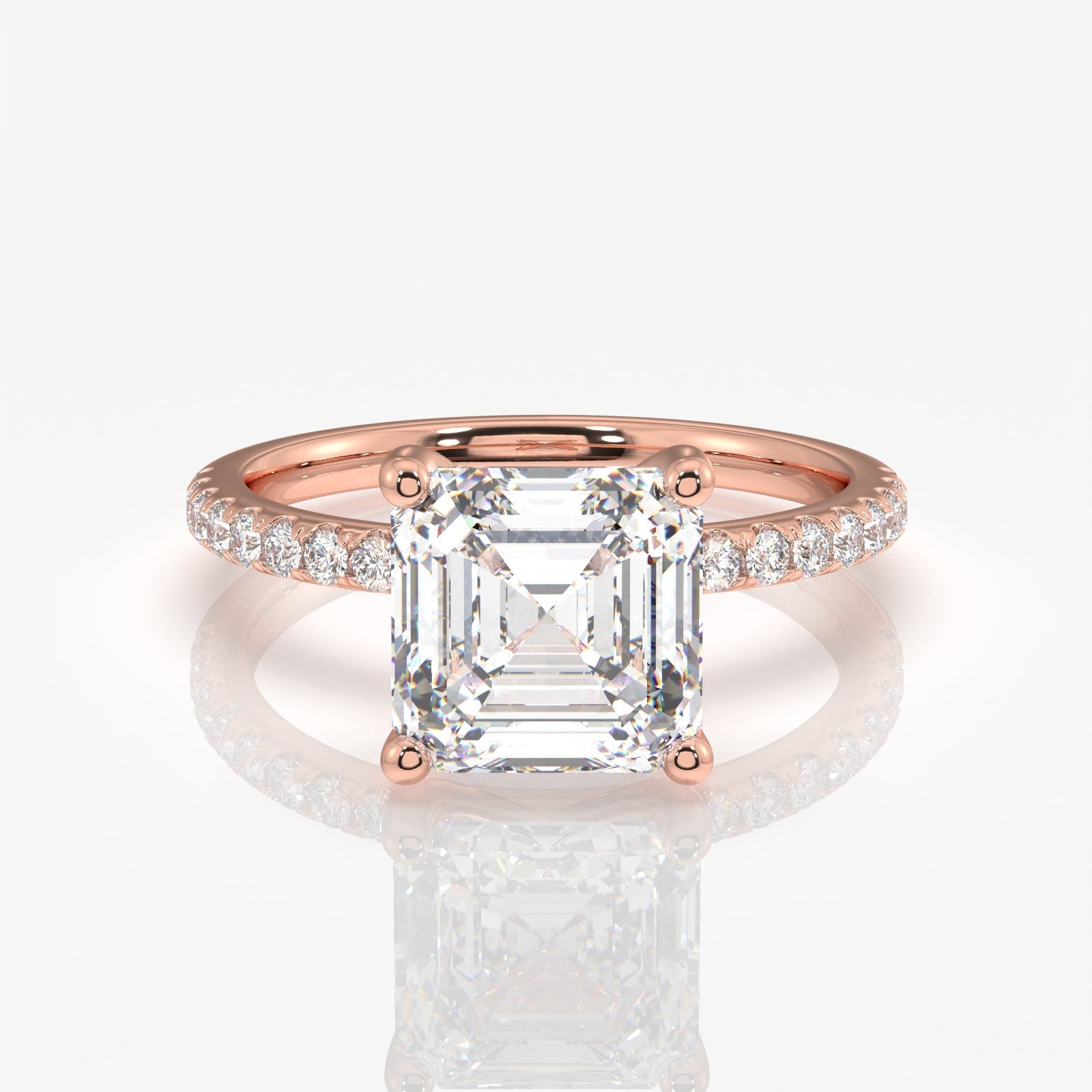 Premium Asscher Cut Moissanite Diamond Pave 14k Gold Ring