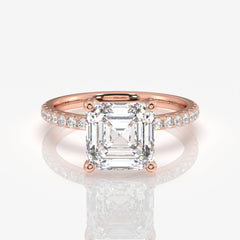 Premium Asscher Cut Moissanite Diamond Pave 14k Gold Ring