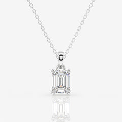 Premium Emerald Cut Moissanite Lab Grown Solitaire 14k Gold Pendant