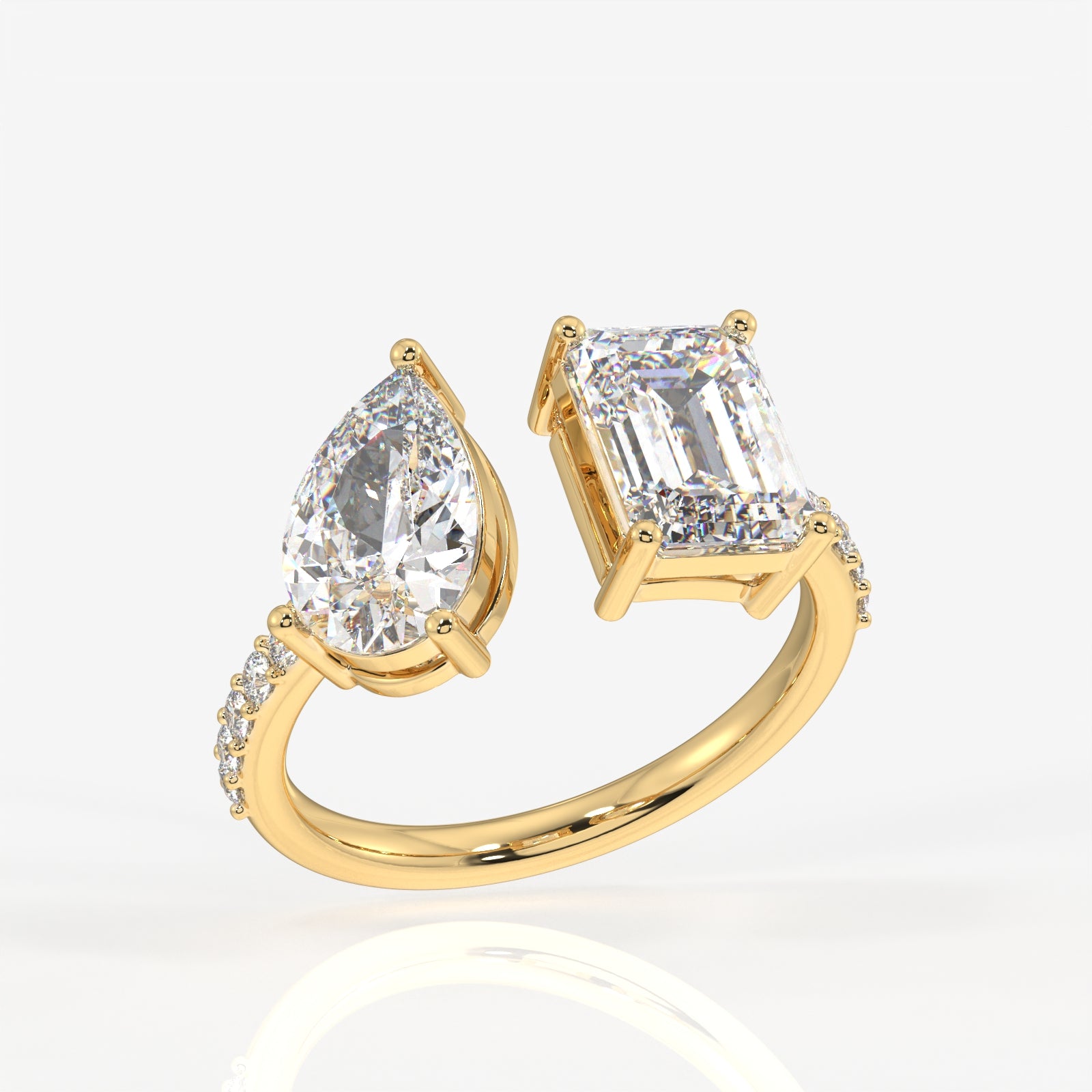 Premium Emerald and Pear Cut Moissanite Diamond Toi Moi Sterling Silver Ring