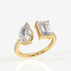 Premium Emerald and Pear Cut Moissanite Diamond Toi Moi Sterling Silver Ring