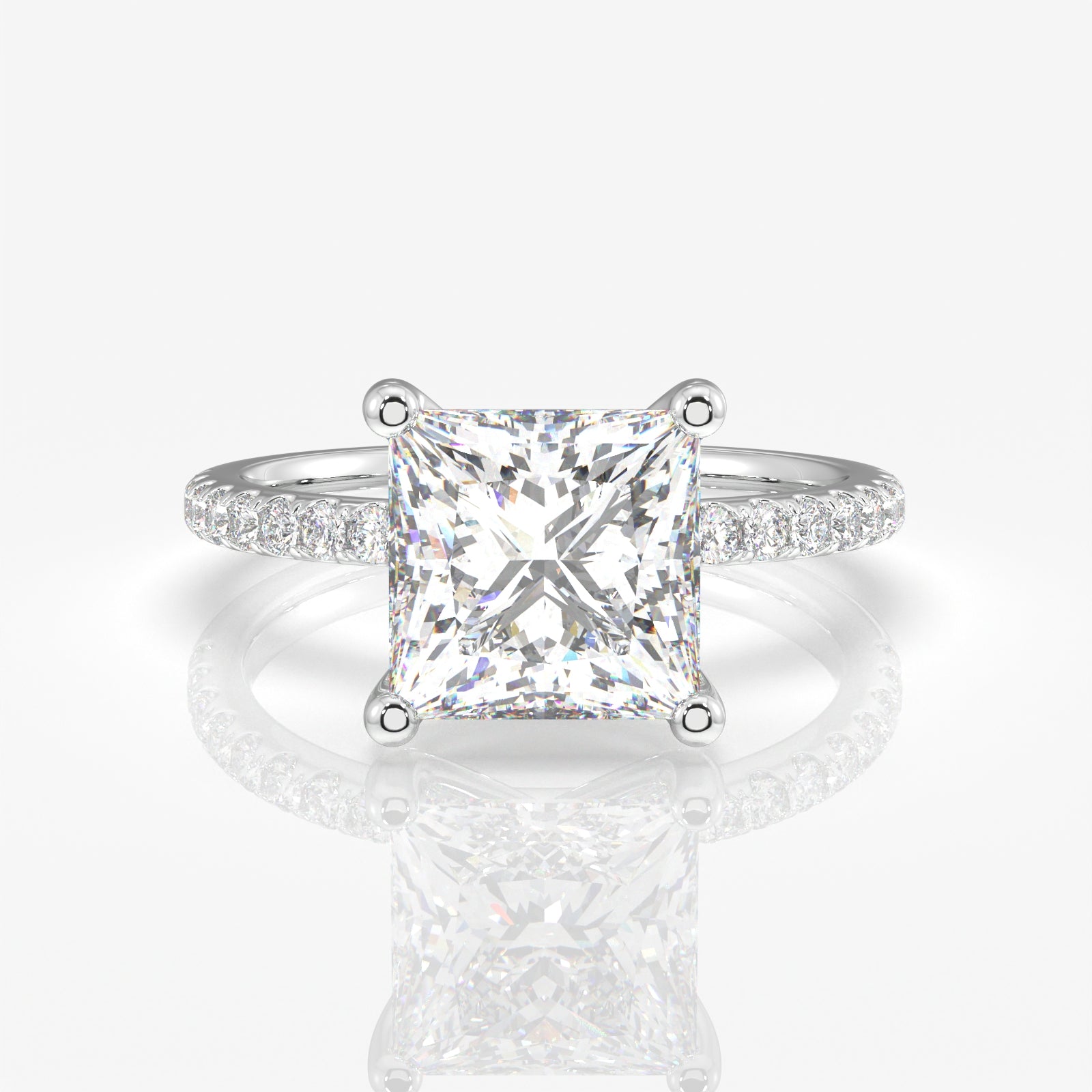 Premium Princess Cut Moissanite Diamond Pave 14k Ring