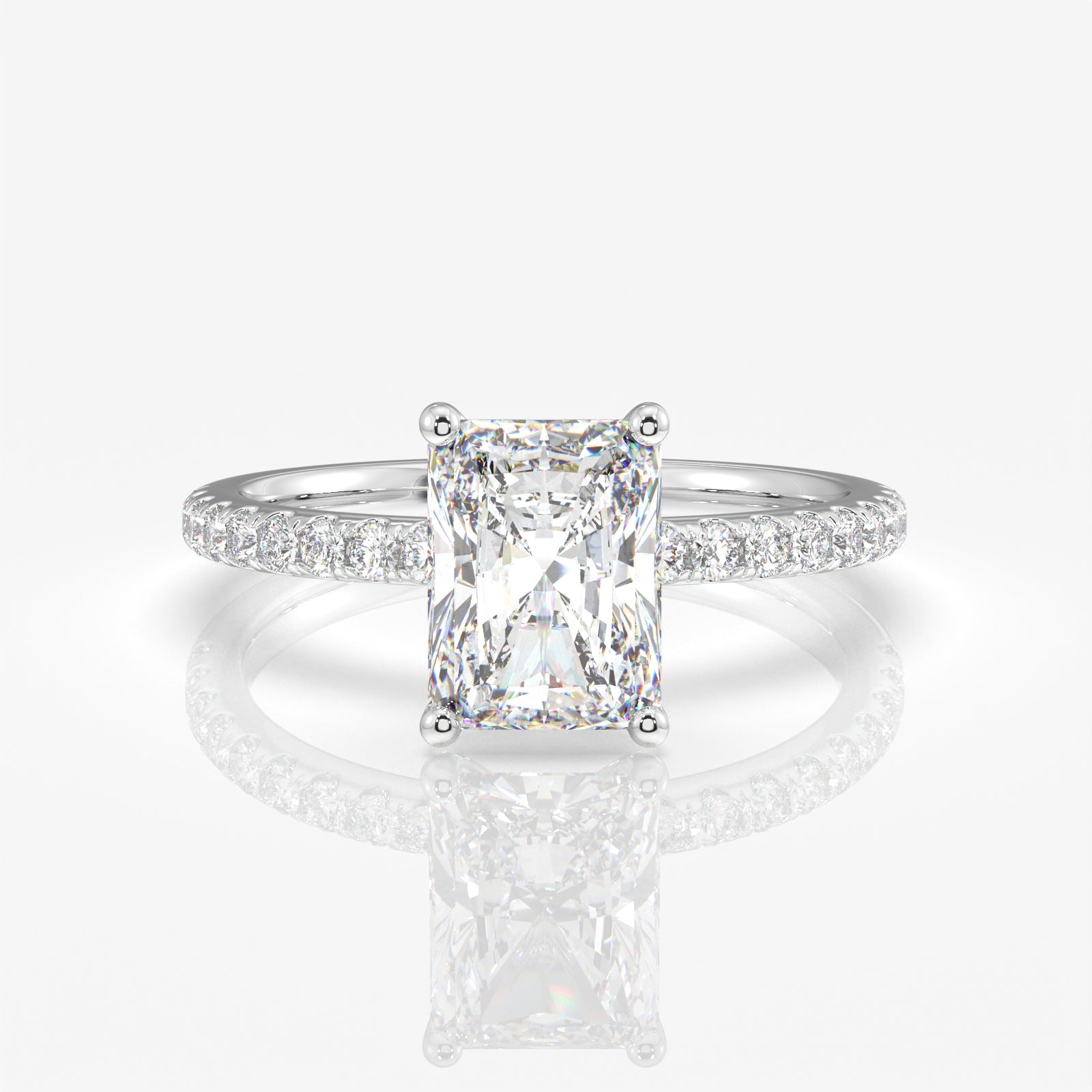 Premium Radiant Cut Moissanite Diamond Pave Sterling Silver Ring