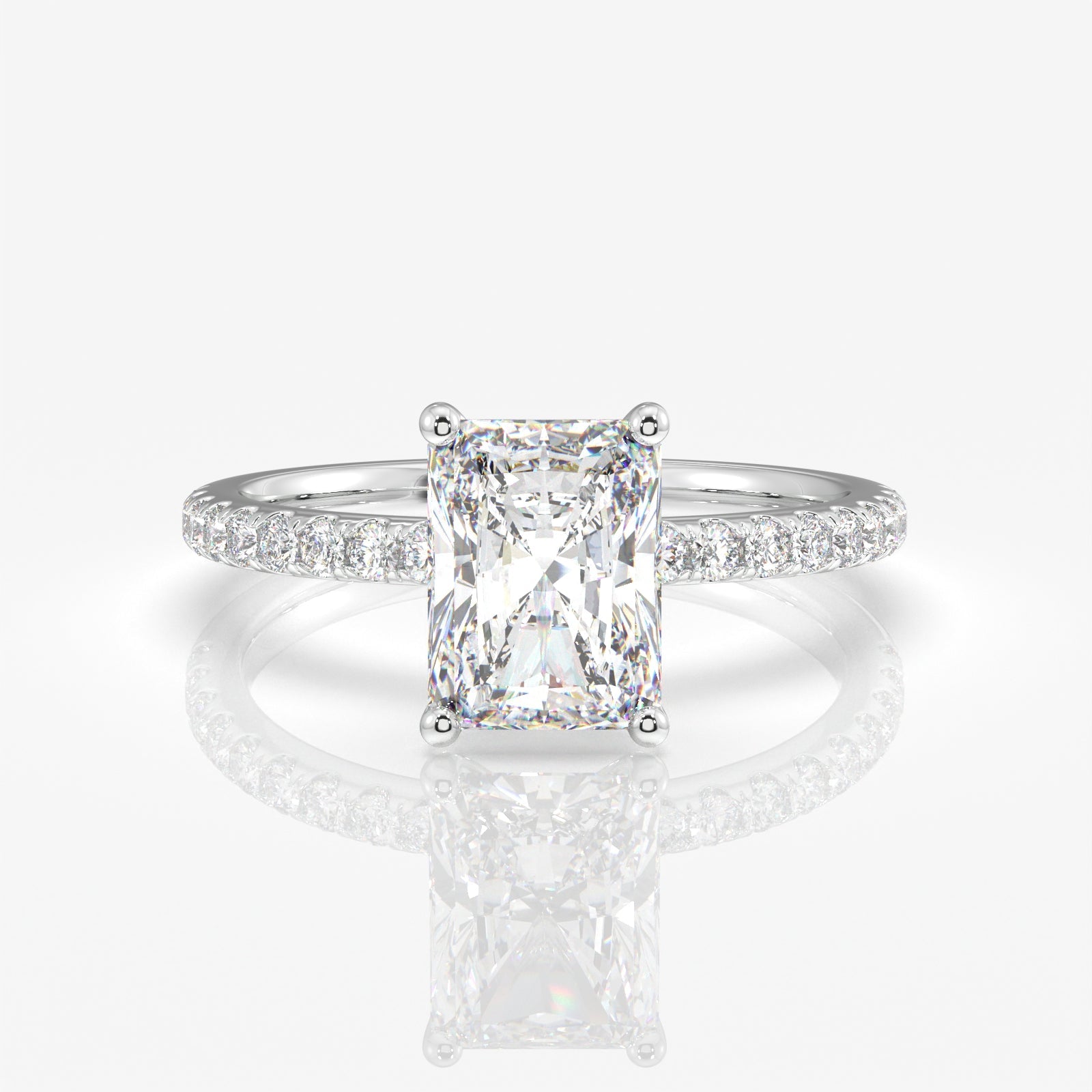 Premium Radiant Cut Moissanite Diamond Pave Sterling Silver Ring
