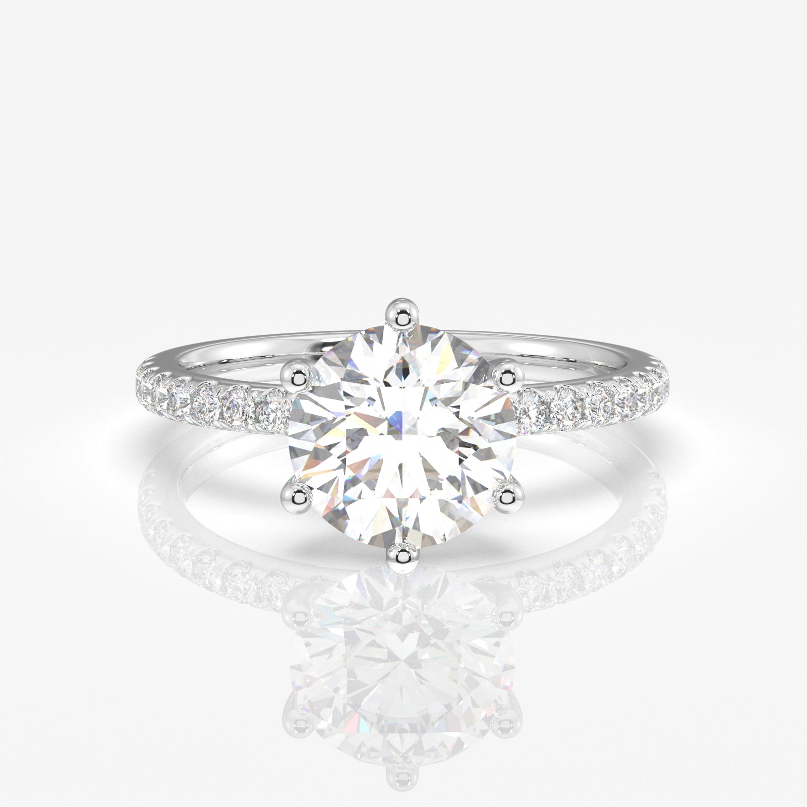 Round Cut Moissanite Diamond Six Prong Pave 14k Ring