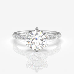 Round Cut Moissanite Diamond Six Prong Pave 14k Ring