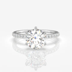 Round Cut Moissanite Diamond Six Prong Pave 14k Ring